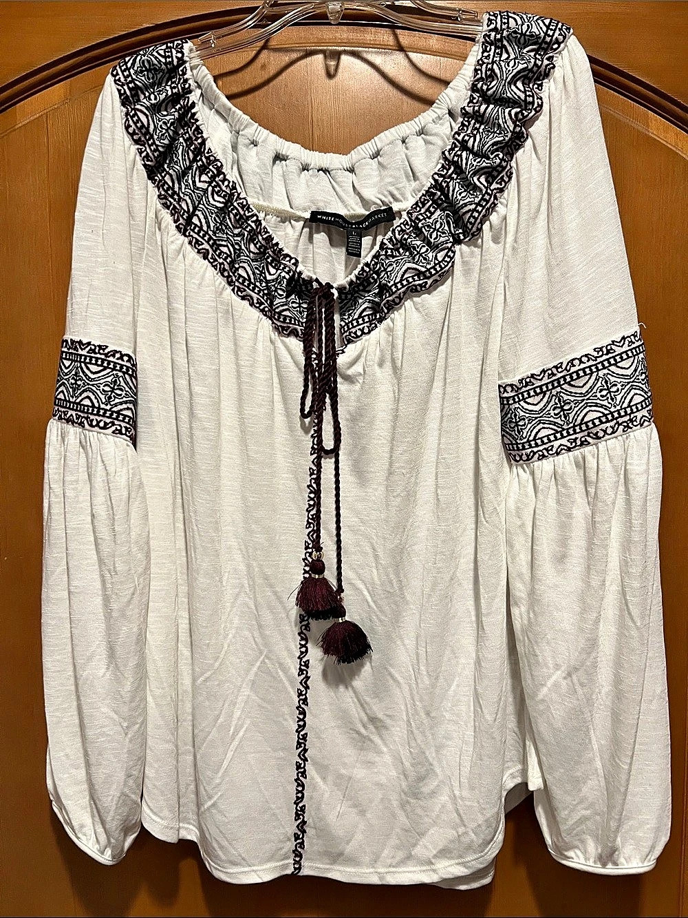 White House Black Market Embroidered Boho Blouse in White & Purple Large Like